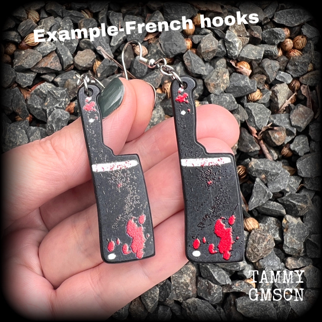 Horror punk earrings Kitchen utenisils earrings Halloween earrings Butcher earrings Chef jewellery Pierced ears Ear gauges Horror punk jewelry Wednesday Fright night Horror movie Slasher movies Halloween jewelry Real life crime Murder mystery Decomp