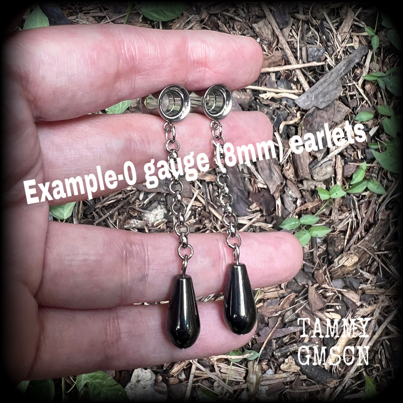 Ornate Hematite teardrop tunnel dangles-Gemstone ear gauges