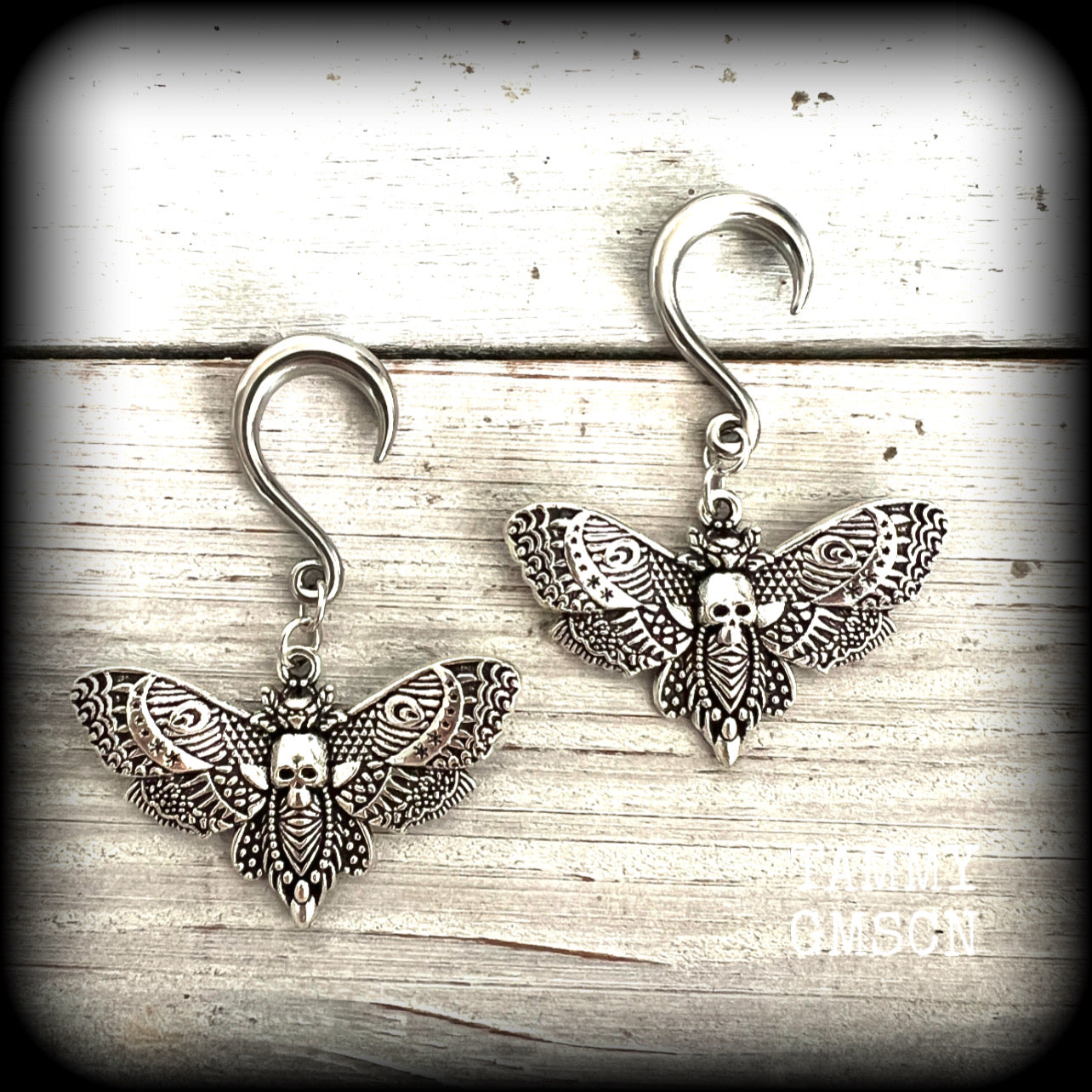Deathshead moth gauged earrings-Dreadpunk moth ear hangers