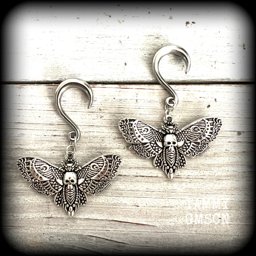 Deathshead moth gauged earrings-Dreadpunk moth ear hangers
