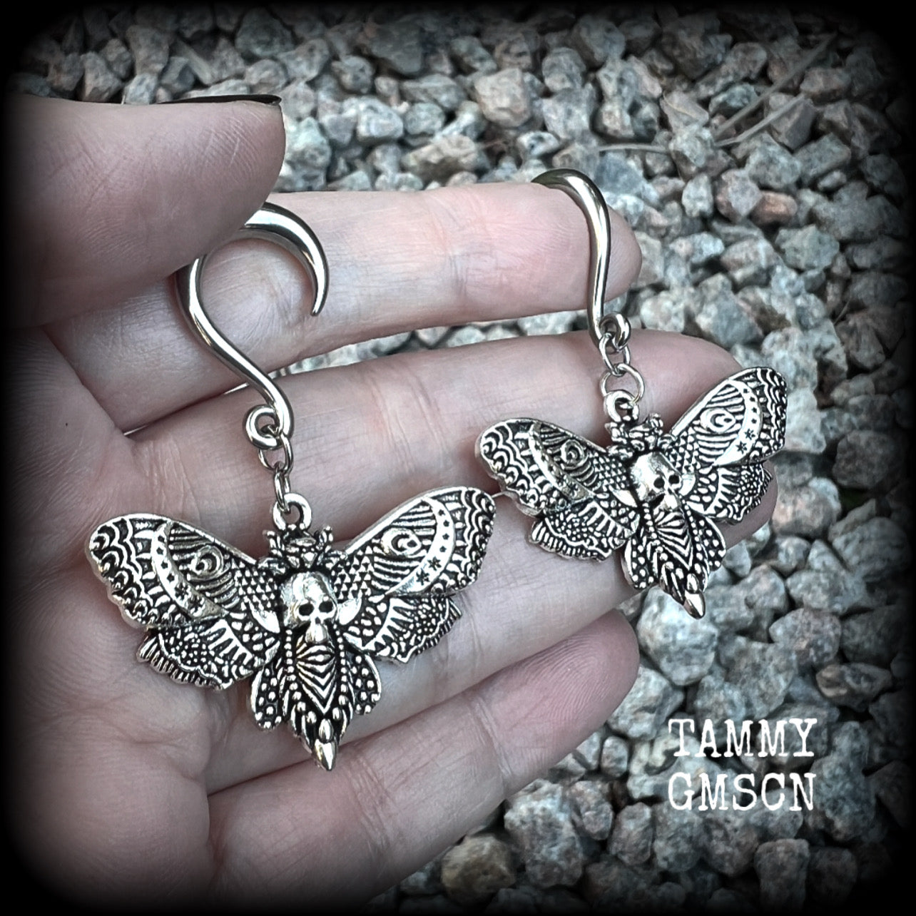 Deathshead moth gauged earrings-Dreadpunk moth ear hangers