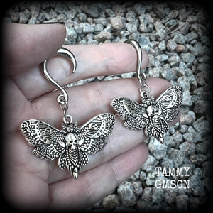 Deathshead moth gauged earrings-Dreadpunk moth ear hangers