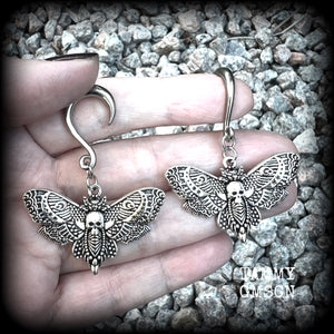 Deathshead moth gauged earrings-Dreadpunk moth ear hangers