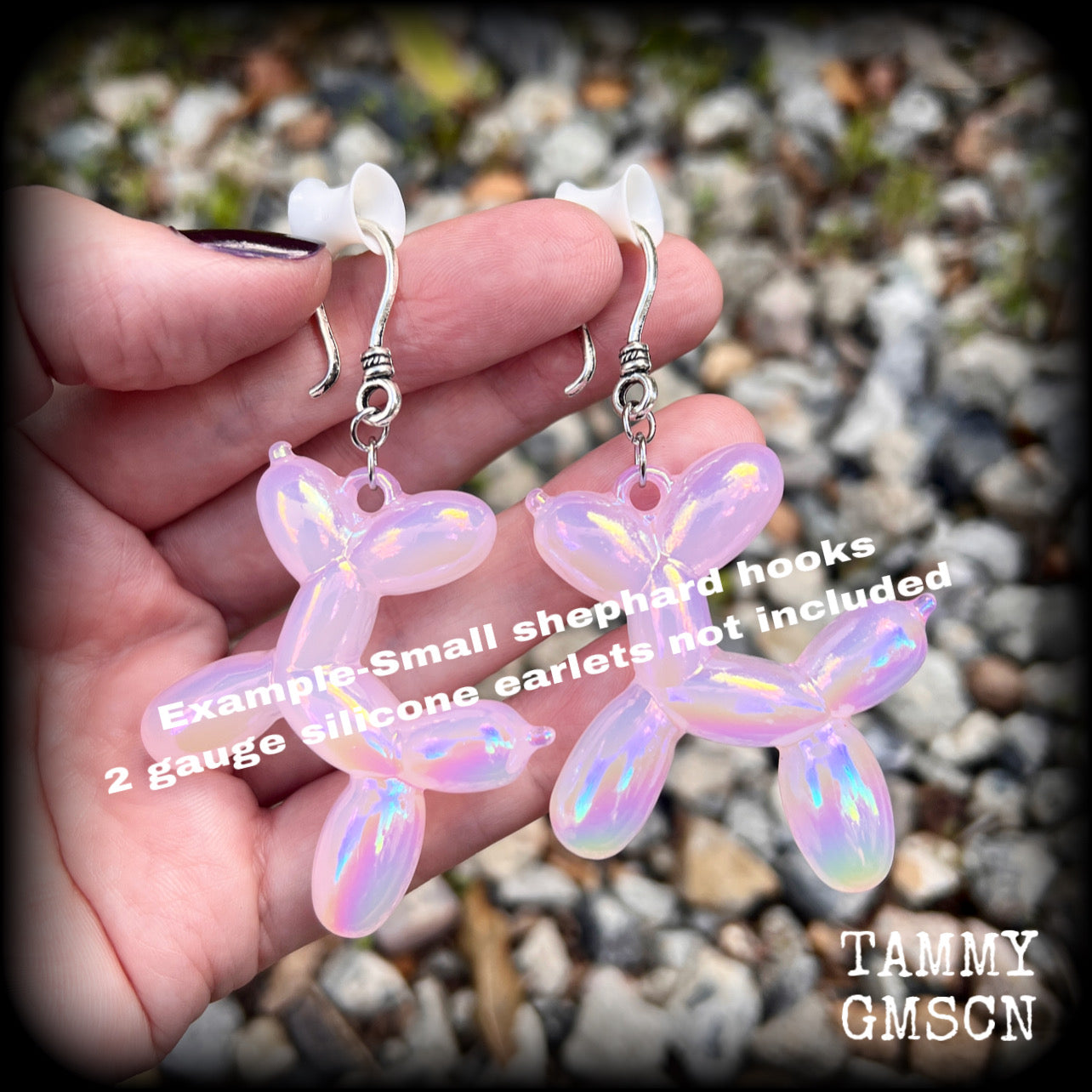 Pink balloon animal earrings-Dog earrings