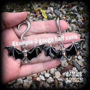 Black bat gauged earrings-Halloween jewelry