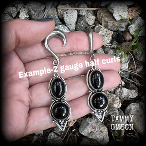 Black obsidian gauged earrings-Gemstone ear weights