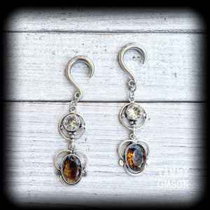 Citrine and Topaz gemstone gauged earrings