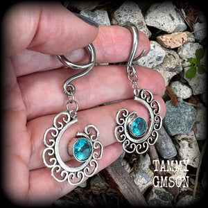 Blue topaz gauged earrings-Gemstone ear weights