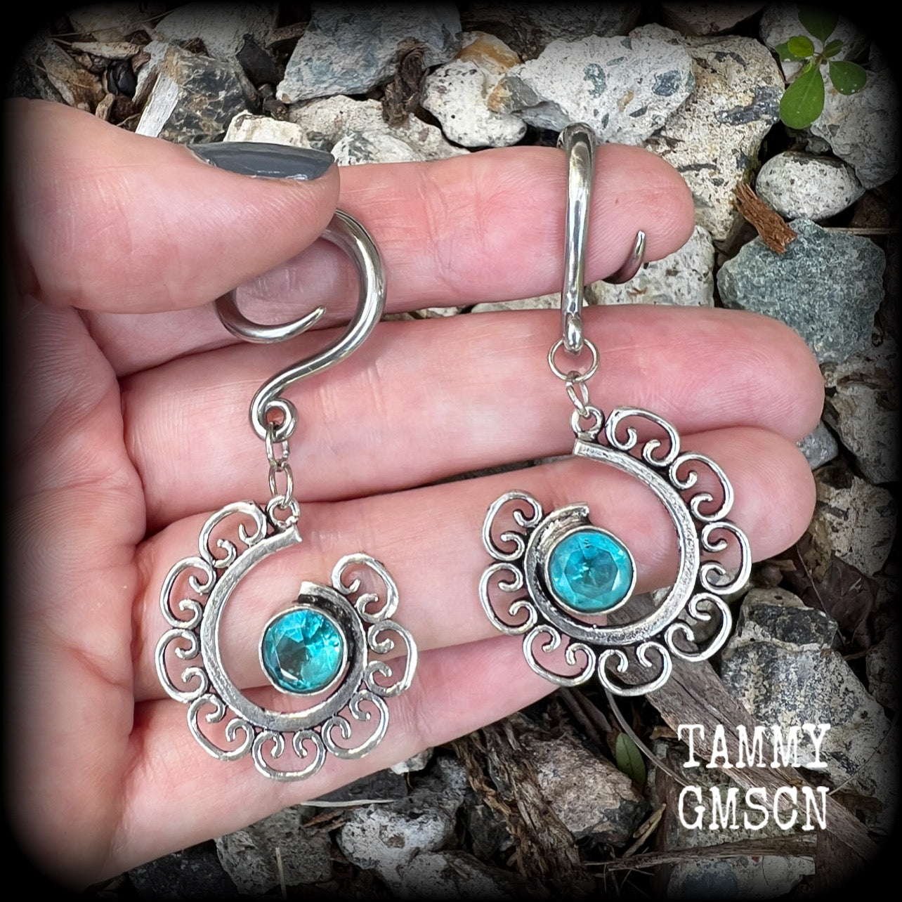 Blue topaz gauged earrings-Gemstone ear weights