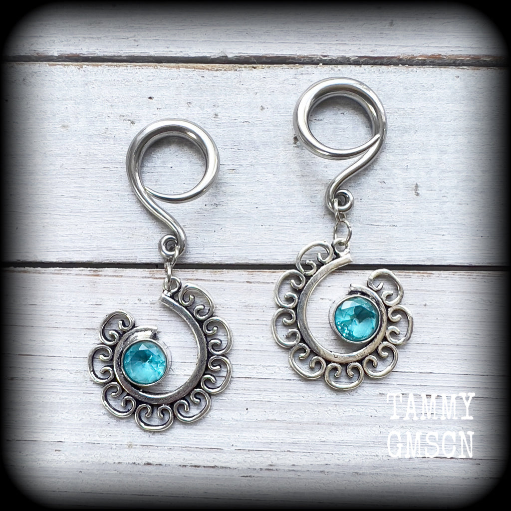 Blue topaz gauged earrings-Gemstone ear weights