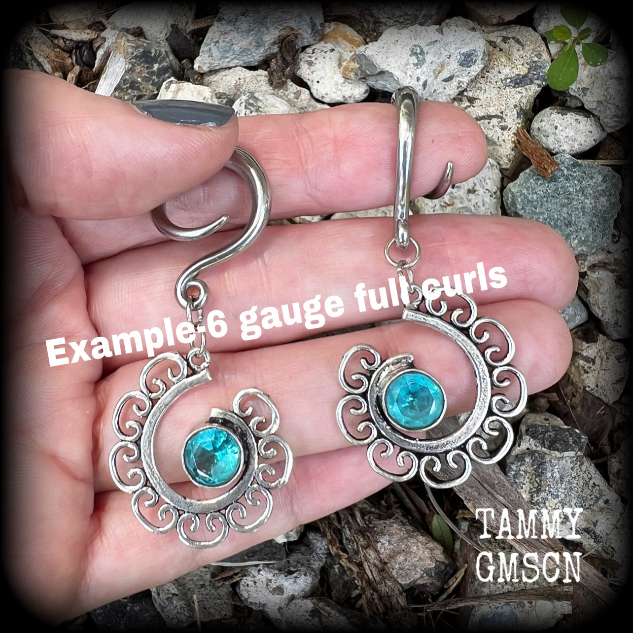 Blue topaz gauged earrings-Gemstone ear weights