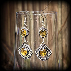 Citrine gemstone earrings-Boho earrings