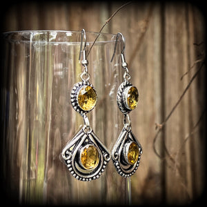 Citrine gemstone earrings-Boho earrings