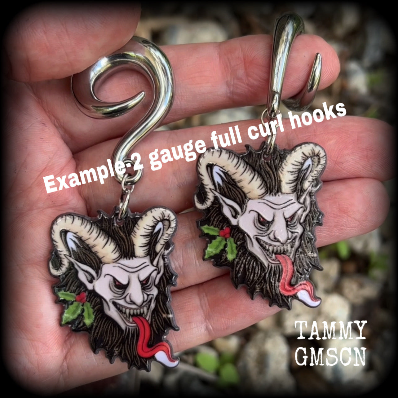 Krampus ear weights Krampus gauged earrings Christmas earrings Halloween earrings Summer solstice Yule earrings Horned god Gothic Winter solstice Pagan earrings Folklore Fairy tales Halloween jewelry Yuletide Mythology Mythological beasts Fairytales Pierced ears Tunnels Plugs