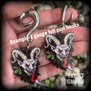 Krampus ear weights Krampus gauged earrings Christmas earrings Halloween earrings Summer solstice Yule earrings Horned god Gothic Winter solstice Pagan earrings Folklore Fairy tales Halloween jewelry Yuletide Mythology Mythological beasts Fairytales Pierced ears Tunnels Plugs