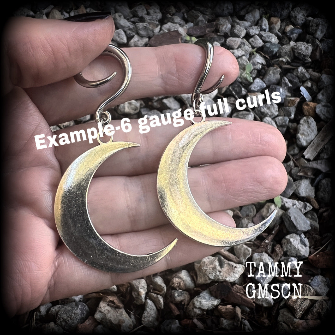 Crescent moon earrings for stretched lobes 0 gauge ear weights Moon ear hangers Moon gauged earrings 6g 2g 0g 00g 1/2&quot; 9/16 5/8 3/4 7/8 1 1.1 1.18 8mm earrings Stretched lobes gauged ears Witchy earrings Black Friday jewellery Halloween