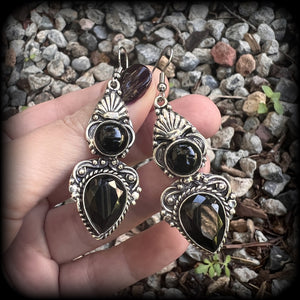 Black obsidian earrings-Boho gemstone earrings