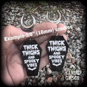 Thick thighs and spooky vibes coffin gauged earrings-Halloween ear gauges