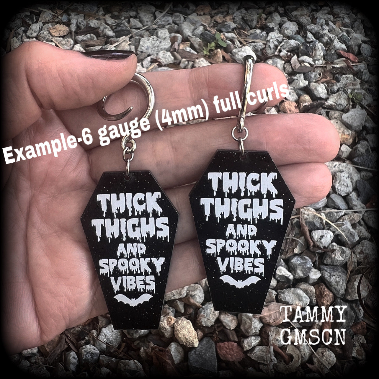 Thick thighs and spooky vibes coffin gauged earrings-Halloween ear gauges