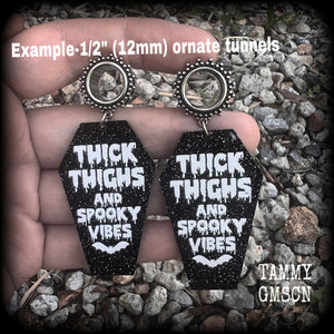 Thick thighs and spooky vibes coffin gauged earrings-Halloween ear gauges