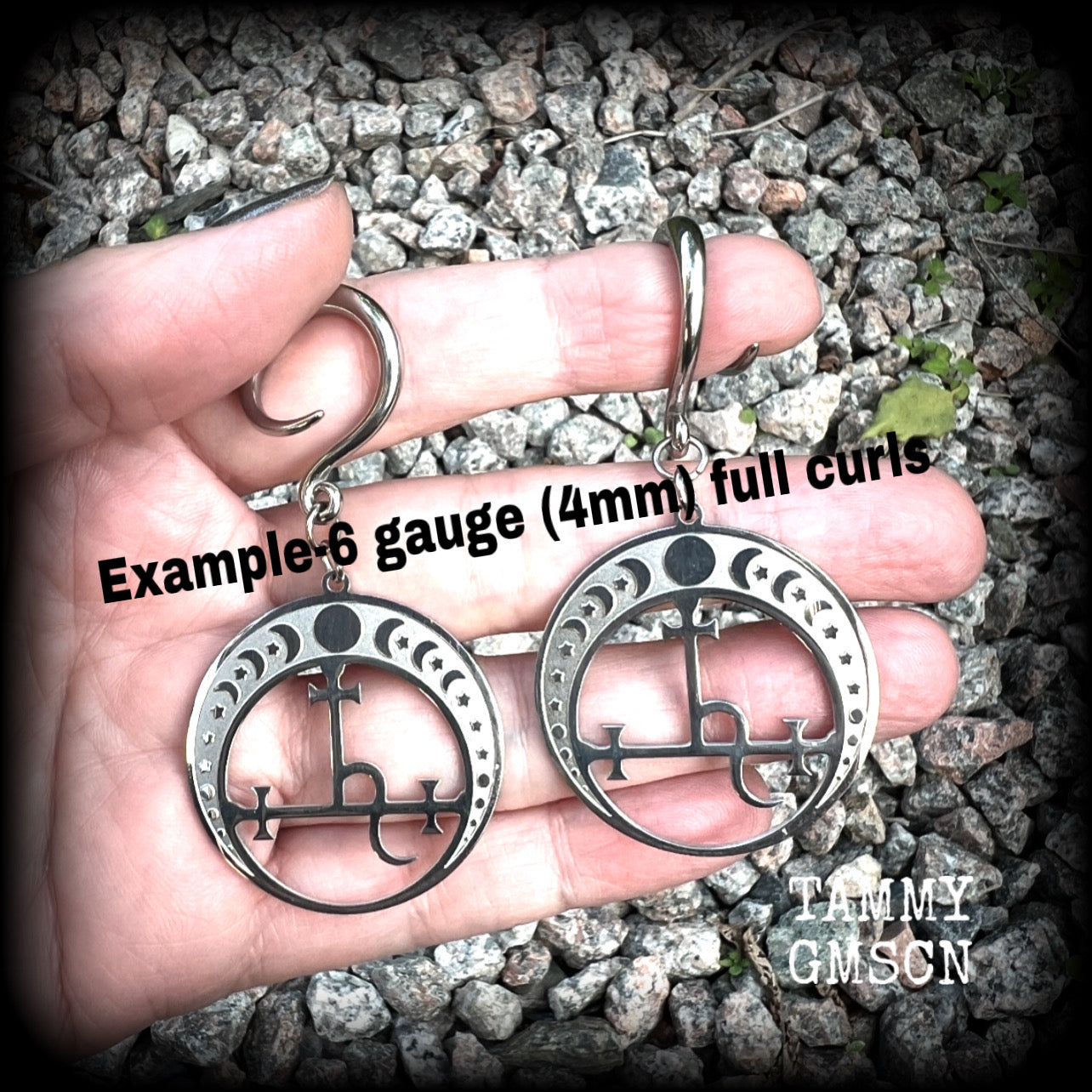 Sigil of Lilith gauged earrings-Occult moon phase ear gauges