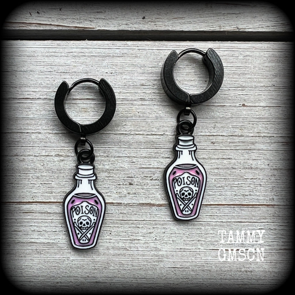 Poison bottle huggie earrings-Pastel goth earrings