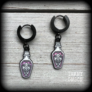 Poison bottle huggie earrings-Pastel goth earrings