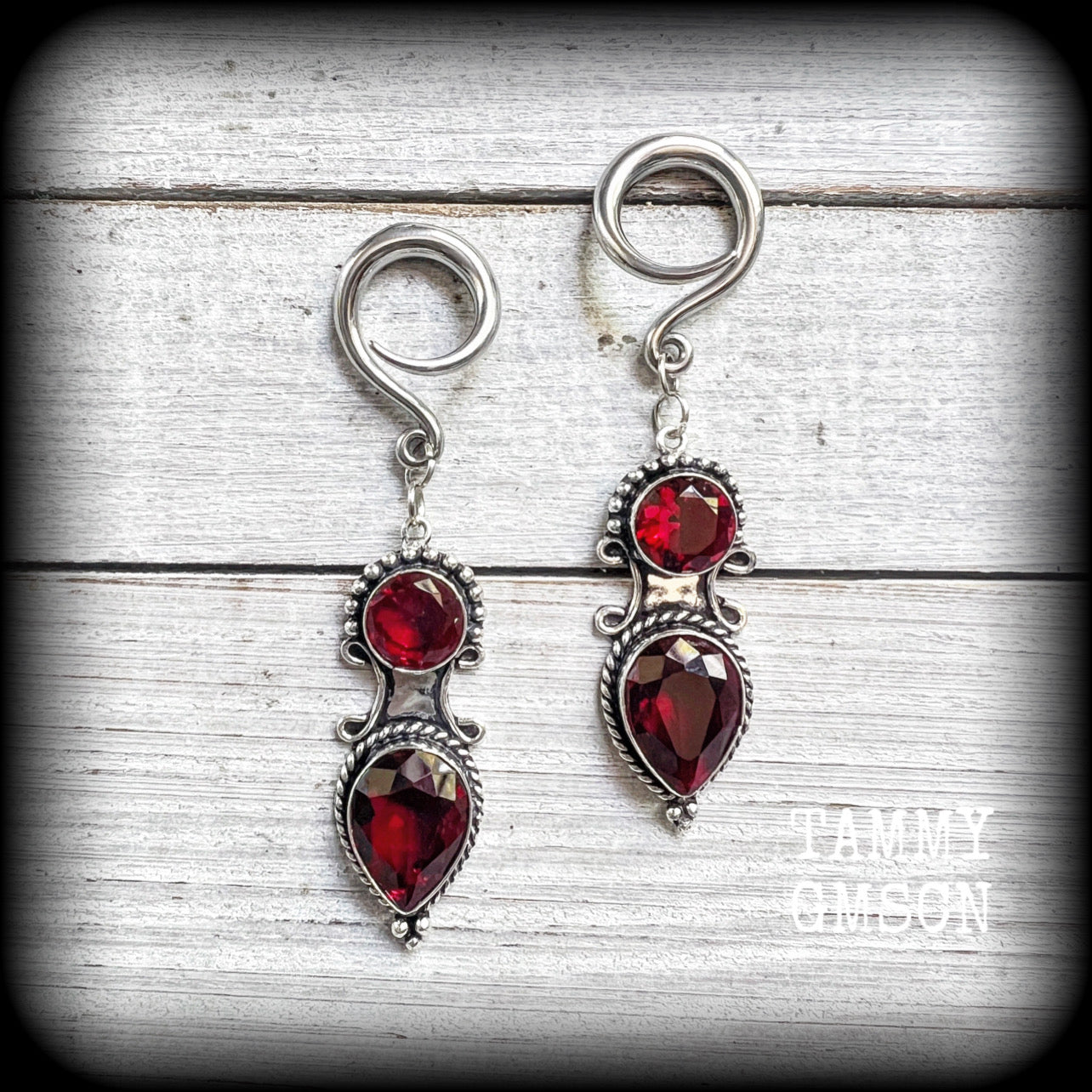 Garnet ear weights-Gauged earrings