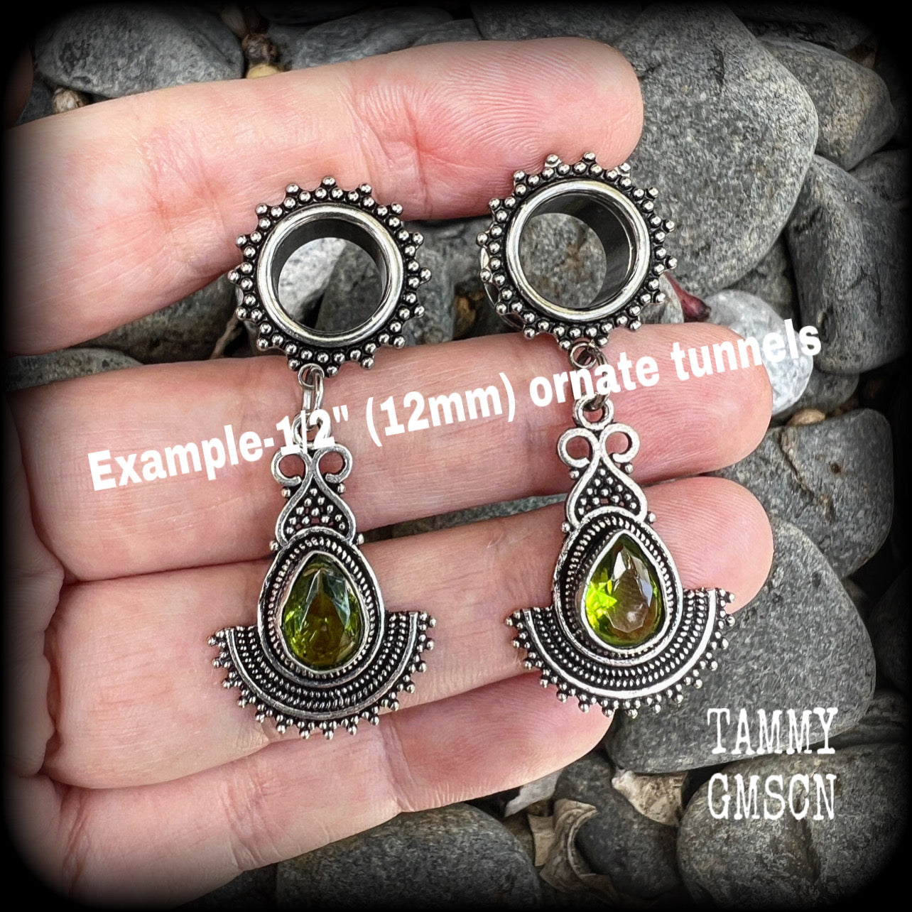 Peridot tunnel earrings Gemstone tunnel dangles 10mm  12mm  14mm  16mm  19mm tunnels 22mm 25mm Tunnel earrings Tunnel dangles Plugs Plug earrings Gemstone tunnels Gemstone plugs Ear gauges Stretched ears Stretched Lobes Gemstone body jewelry 