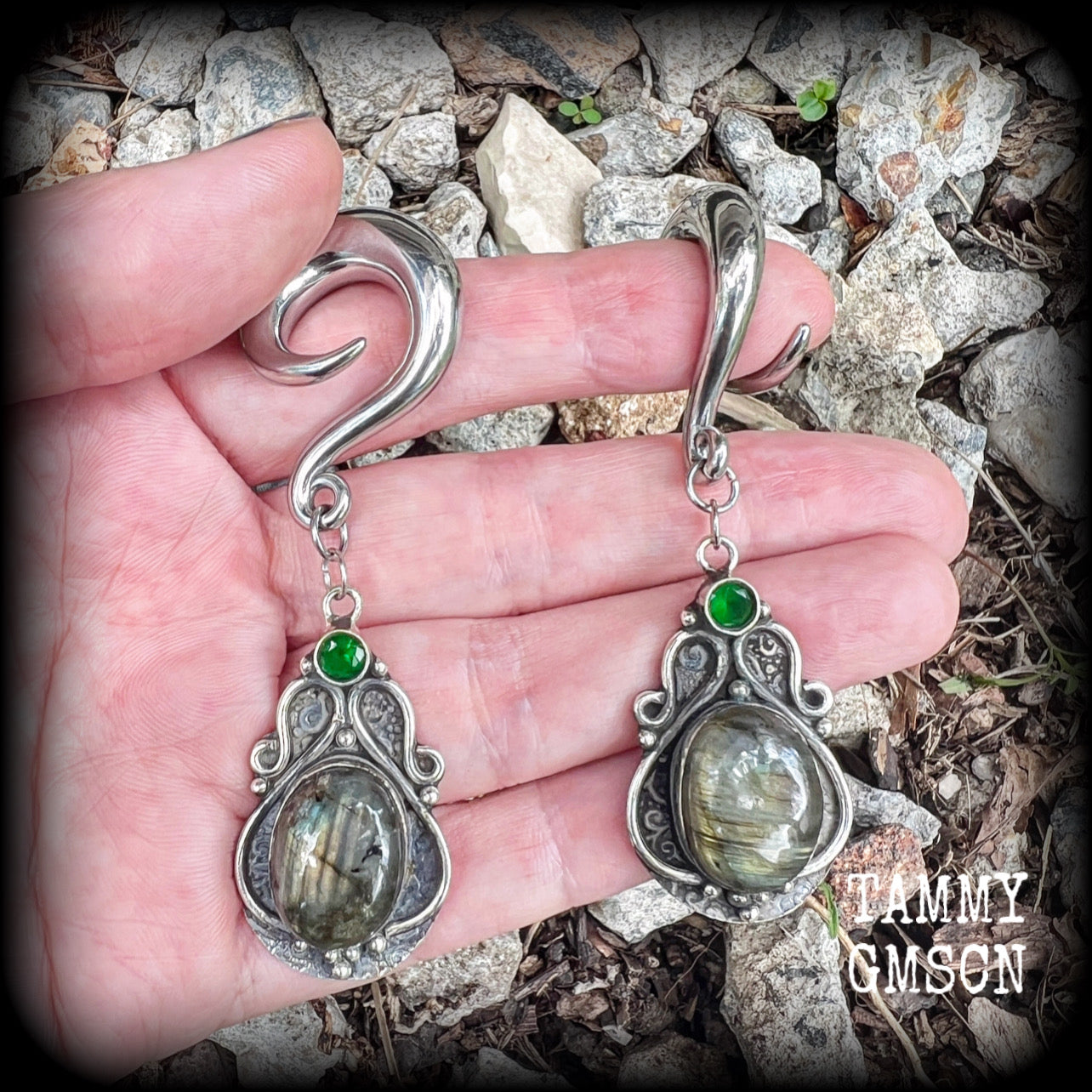 Labradorite gemstone ear weights-Gauged earrings