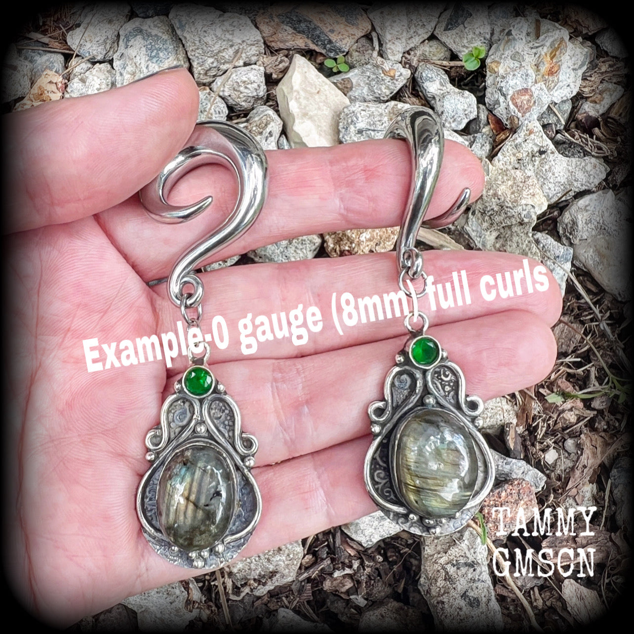 Labradorite gemstone ear weights-Gauged earrings