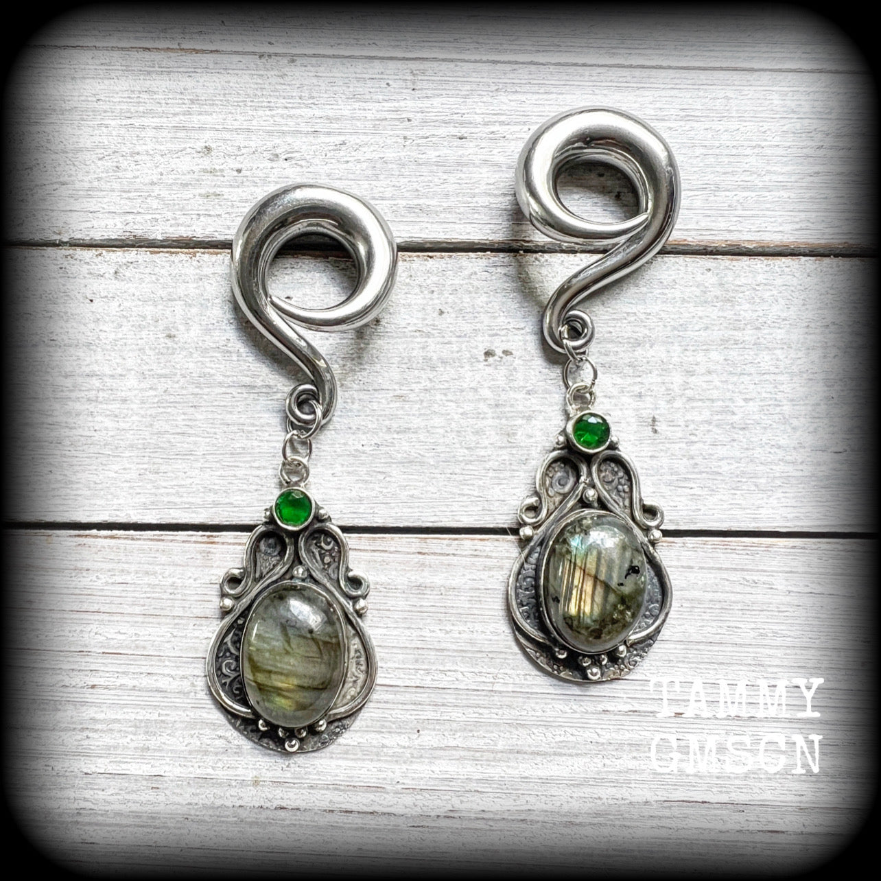 Labradorite gemstone ear weights-Gauged earrings