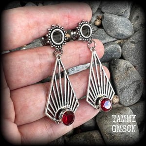 Ornate Garnet gemstone tunnel dangles