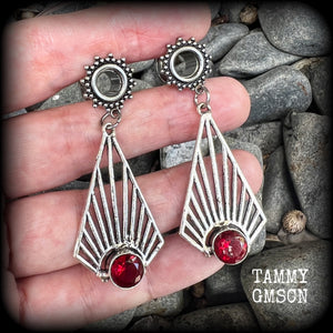 Ornate Garnet gemstone tunnel dangles