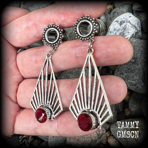 Ornate Garnet gemstone tunnel dangles