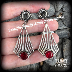 Ornate Garnet gemstone tunnel dangles