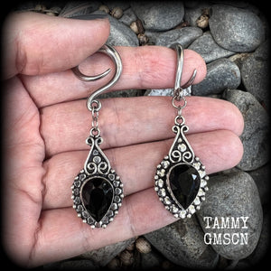 Black obsidian gauged earrings