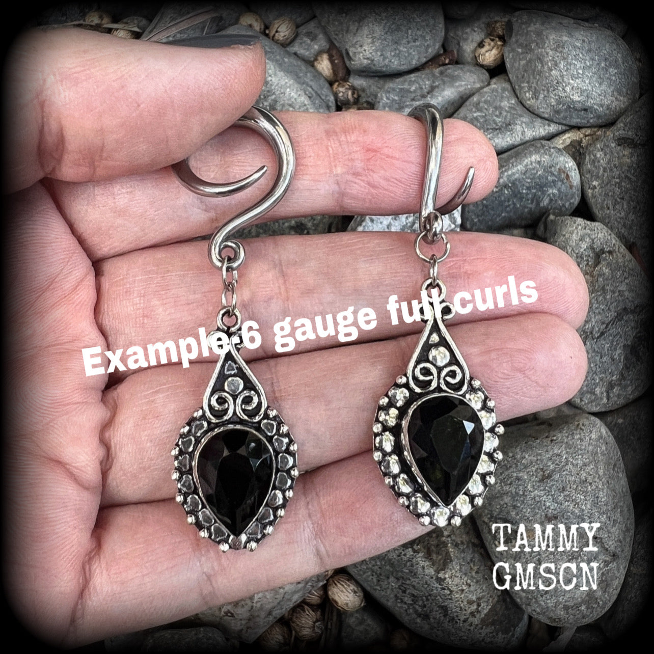 Black obsidian gauged earrings