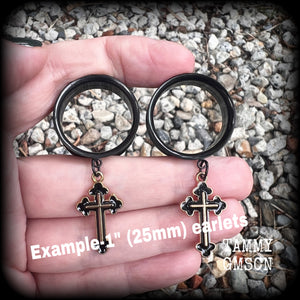 Christian cross tunnel earrings-Ear gauges