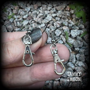 These awesome punk rock swivel clasp earrings are nice and lightweight at only a gram or two each, and measure in at just over 4cms from tip to tip.
This is a functional pair of swivel clasps so you can add extra charms to these if you want them extra dangly.

This pair have been made on stainless steel french hooks, suitable for pierced ears.