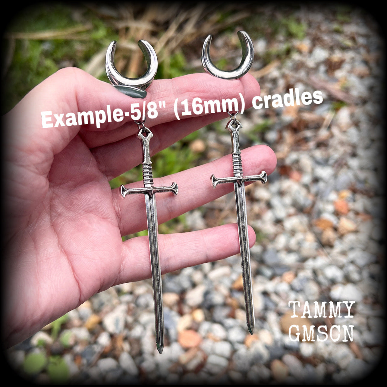 Ace of swords gauged earrings-Silver sword ear hangers