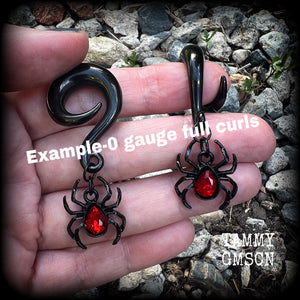 Redback spider earrings-Insect gauged earrings