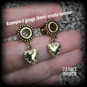 Sacred heart tunnel earrings-Baroque heart ear gauges