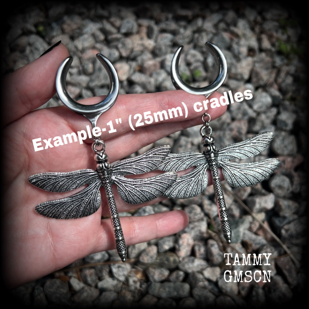 Dragonfly gauged earrings-Insect ear hangers
