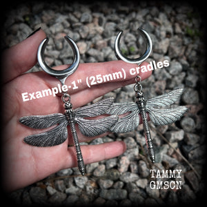 Dragonfly gauged earrings-Insect ear hangers