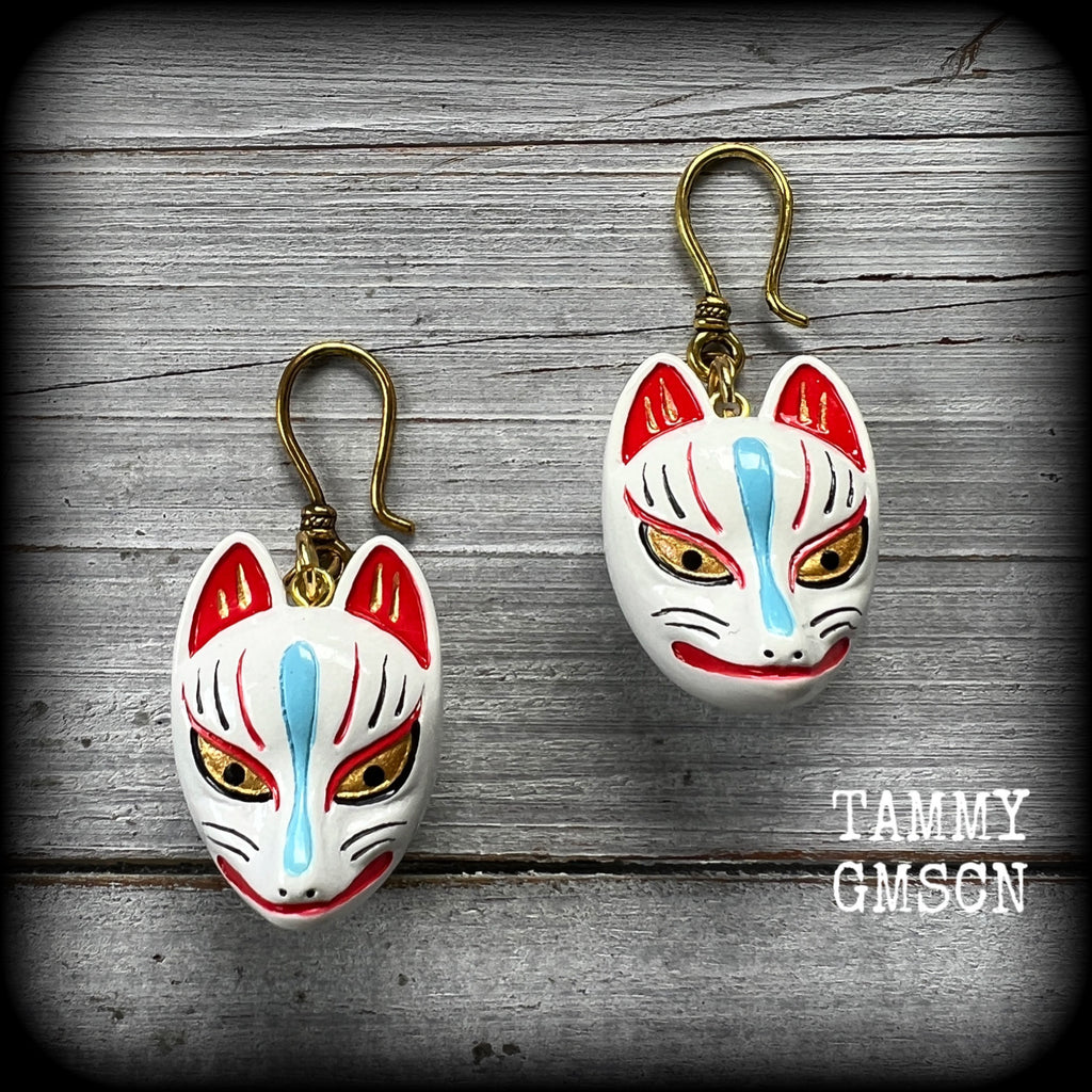 White kitsune earrings 