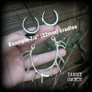 Silver antler ear gauges-Antler queen gauged earrings