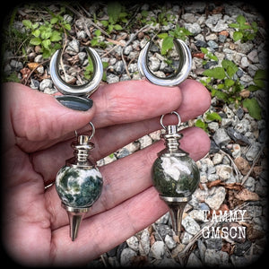 Moss jasper earrings Moss jasper ear hangers Moss jasper ear weights Moss jasper gauged earrings Cottagecore earrings Cottagecore jewellry Witchy Forestcore Forestpunk 6 g 2 gauge 0 gauge 00 gauge 12mm 14mm 16mm 19mm 22mm 25mm 28mm 30mm body jewelry