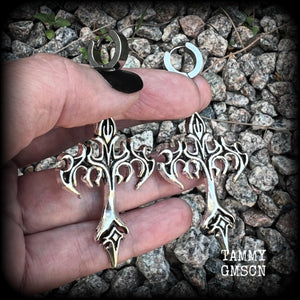 These gorgeous cyber sigil tattoo inspired cross earrings measure just over 7cms from tip to tip, and are nice and light weight, at 7 grams each.  This pair have been made on huggies-suitable for pierced ears.
