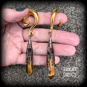 Gemstone ear weights Tigers eye gauged earrings Tiger eye earrings 0 gauge ear weights Ear hangers Gemstone ear weights Ear gauges Stretched libes Stretched ears Gauged earrings Gauged ears 4mm 6mm 8mm 10mm 12mm 14mm 16mm 19mm 22mm 25mm 28mm 30mm